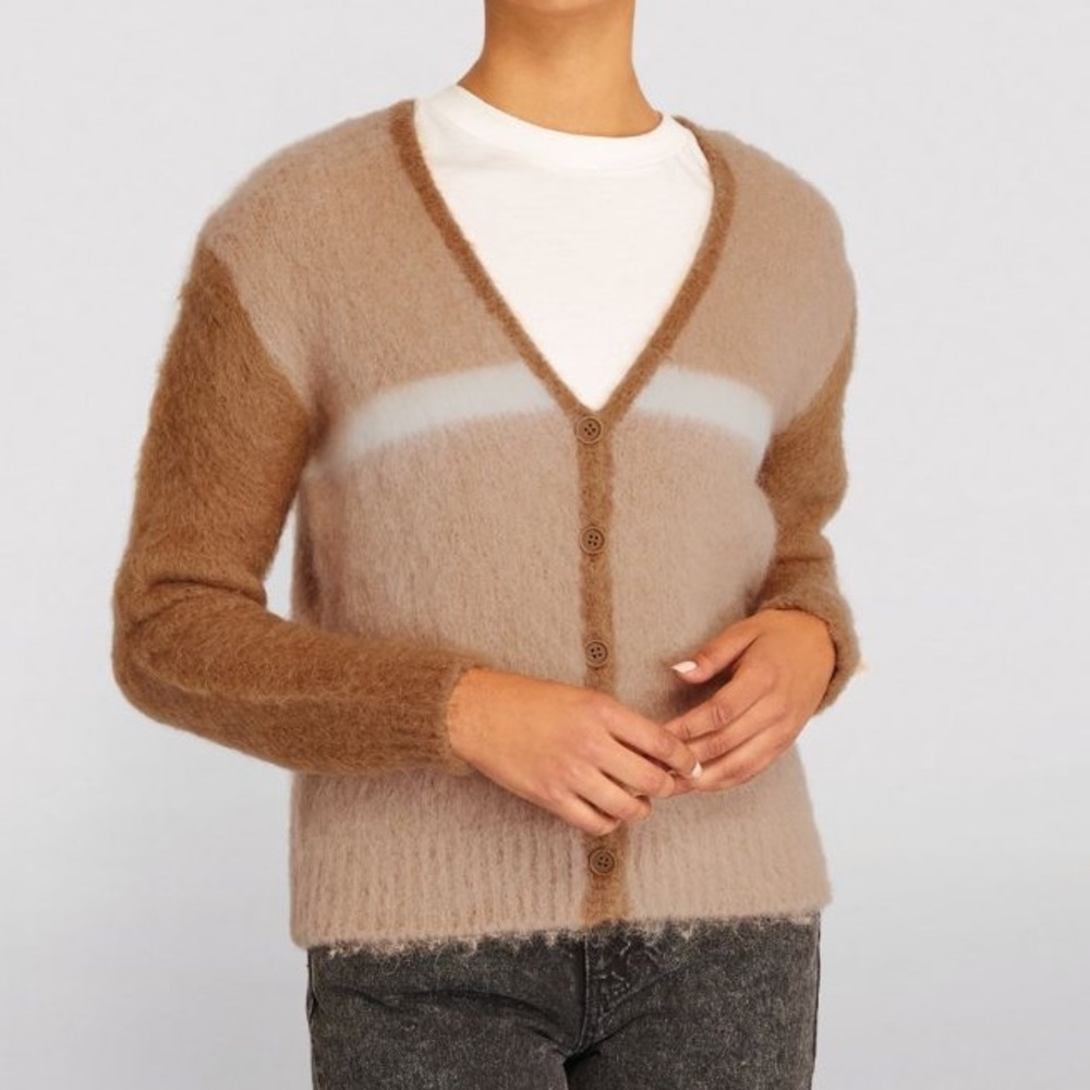 ❤️❤️❤️ MAJE Brushed Mohair-Blend Button-Up Brown Cardigan, size S❤️❤️❤️ - Picture 2 of 10